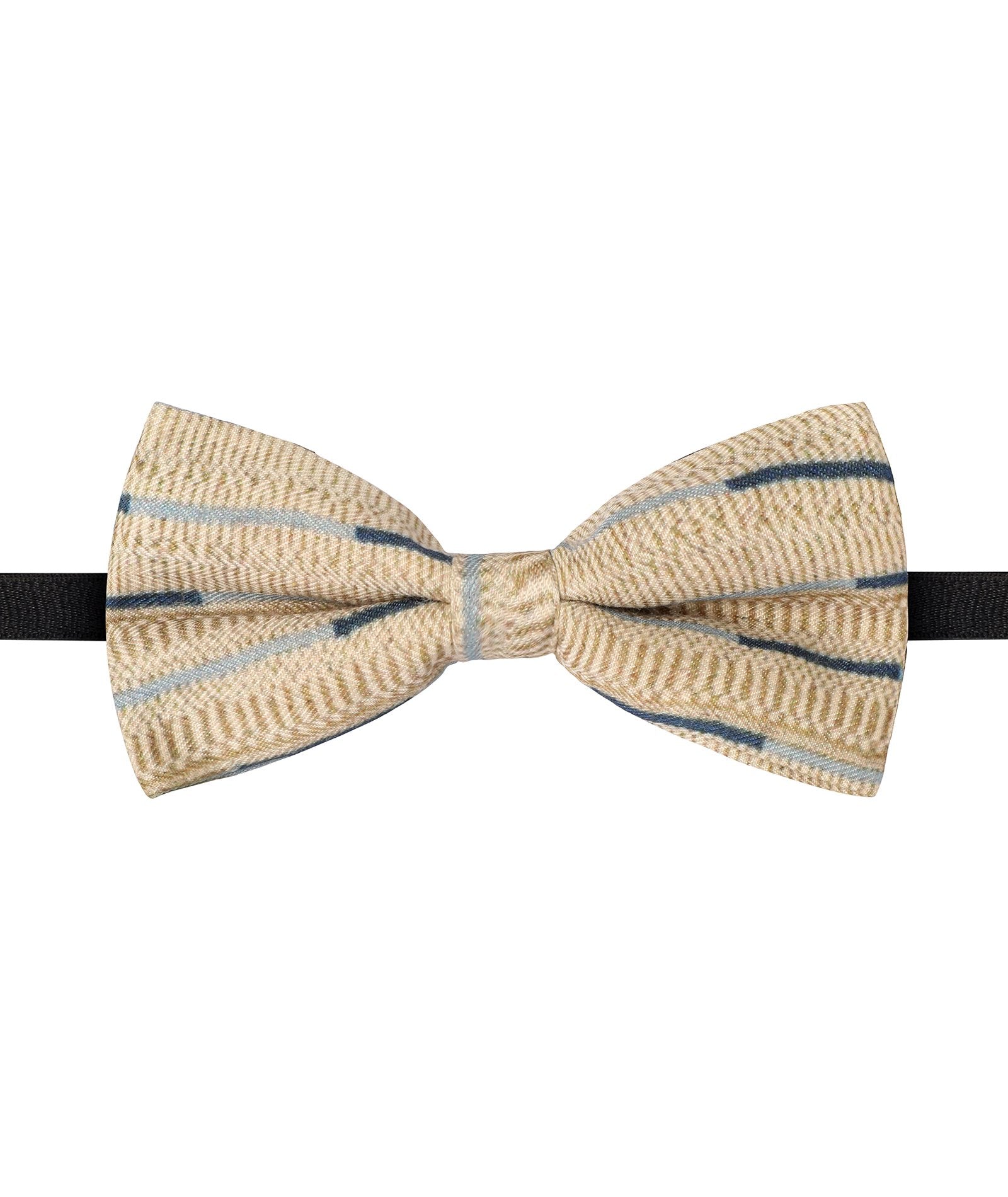 Cream and Blue Printed Bow Tie