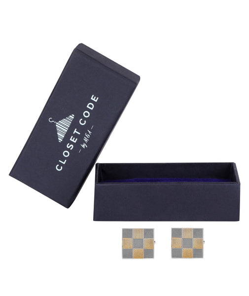 Gold and Silver Pinstripes Square Cufflink