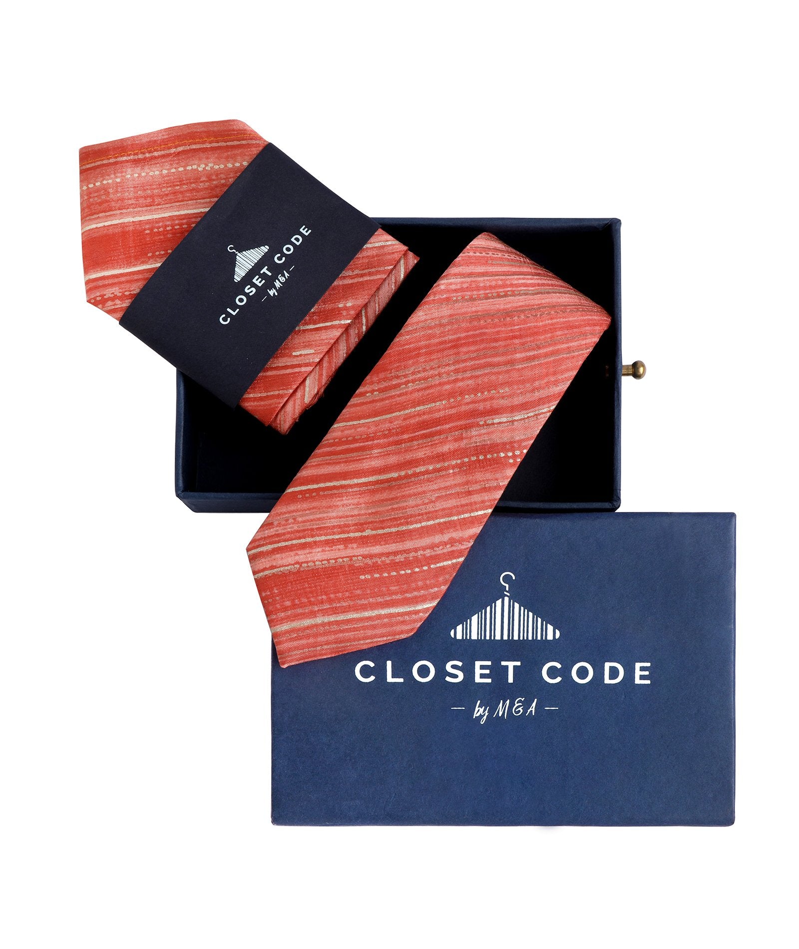 Peach Shimmer Pinstripes Tie and Pocket Square Gift Set